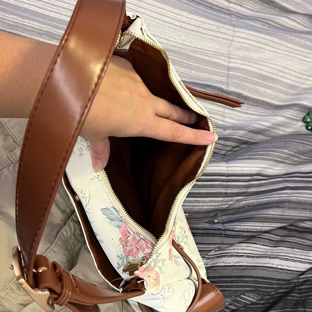 Giorgio Fiorelli Floral Cream and Brown Shoulder Bag
